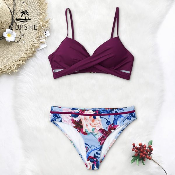 CUPSHE Push Up Floral Wrap Bikini Sets Women Sexy Thong Two Pieces Swimsuits 2021 New Girl 4