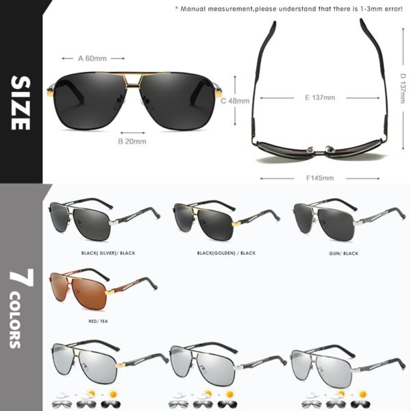 Square Retro Photochromic Aluminum Sunglasses Men Polarized Driving Women Sun Glasses For Men Brown Oculos de sol - Image 5