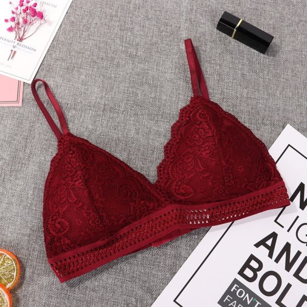 1 2PCS Women Bralette French Style Lace Bra Girls Triangle Cup Lingerie Deep V Wireless Underwear 3