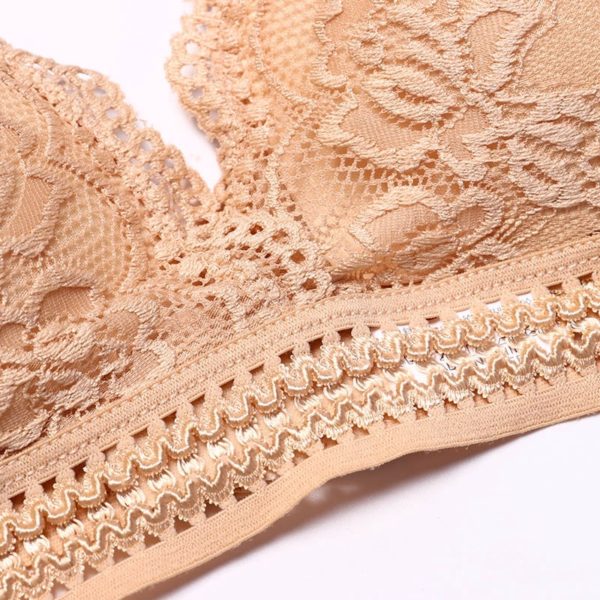 1 2PCS Women Bralette French Style Lace Bra Girls Triangle Cup Lingerie Deep V Wireless Underwear 5