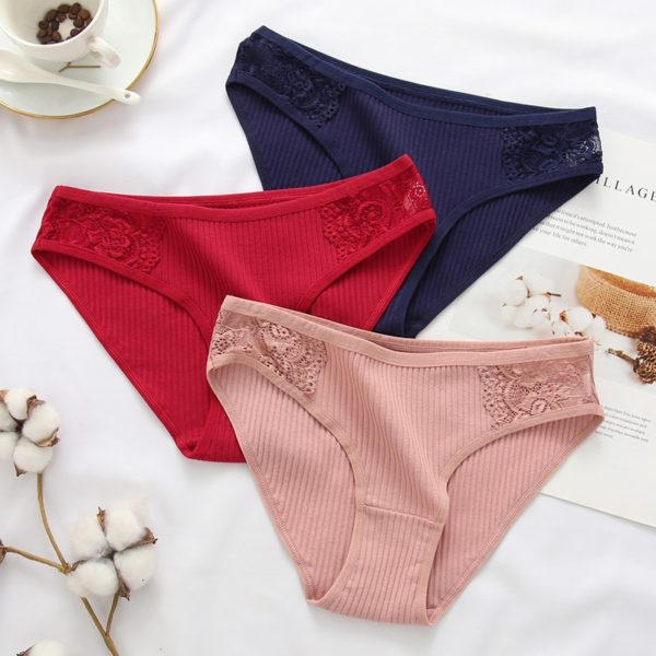 10Pcs set Cotton Panties Women Sexy Floral Lace Panty Underwear Lingerie Solid Color Female Underpants Intimates 1