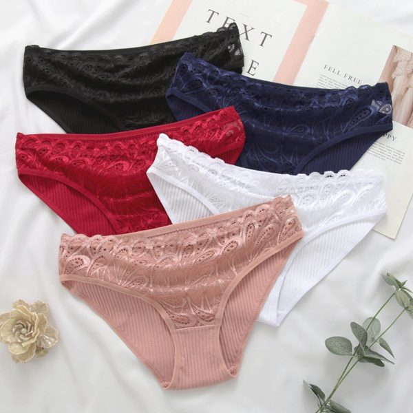 10Pcs set Cotton Panties Women Sexy Floral Lace Panty Underwear Lingerie Solid Color Female Underpants Intimates 4