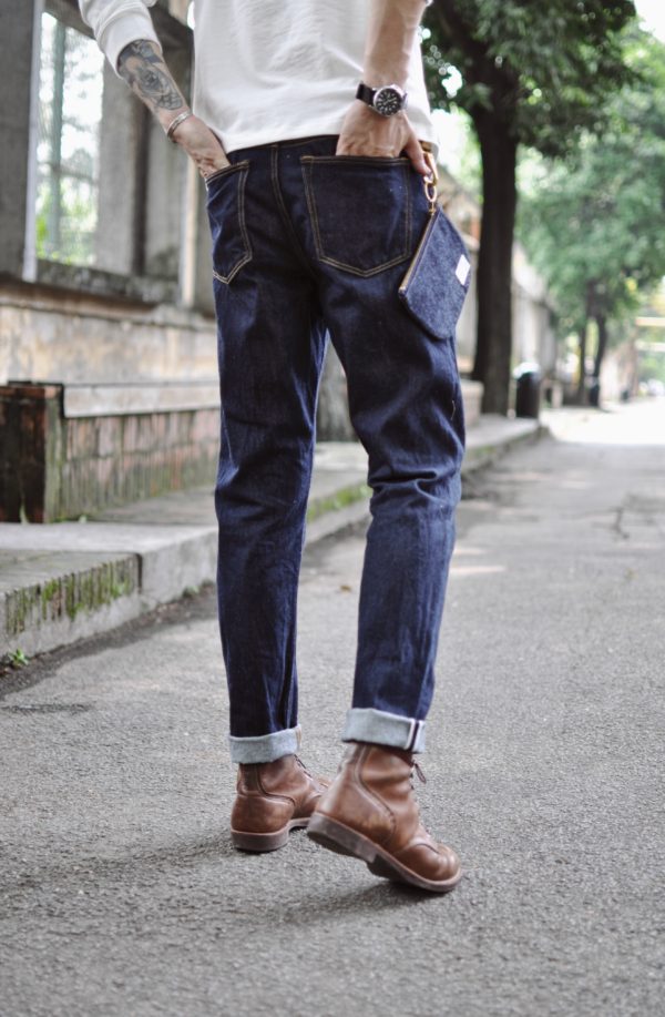 Slim Fit Raw Edge Denim Jeans Indigo Brand - Image 5