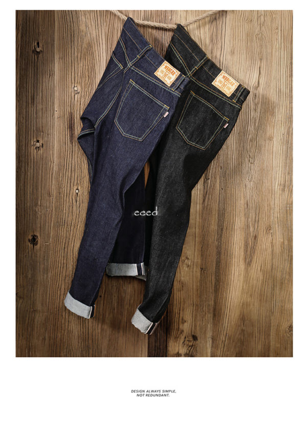 14oz Classic Mens Selvedge Denim Jeans Pencil Pants - Image 5