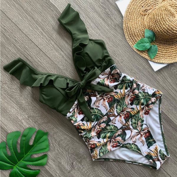 2020 Sexy New Ruffle One Piece Swimsuit Off The Shoulder Swimwear Women Swimsuit Deep V Bathing 2