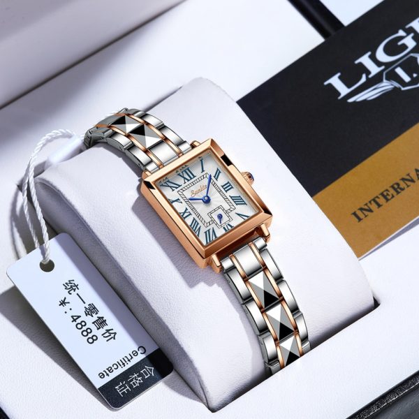 2021 LIGE Brand SUNKTA Women Watches Fashion Square Ladies Quartz Watch Bracelet Set Dial Simple Rose 3