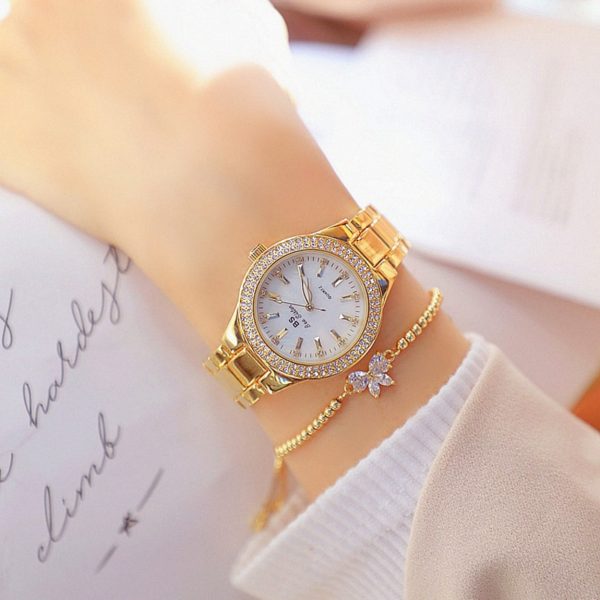 2021 Ladies Wrist Watches Dress Gold Watch Women Crystal Diamond Watches Stainless Steel Silver Clock Women 3