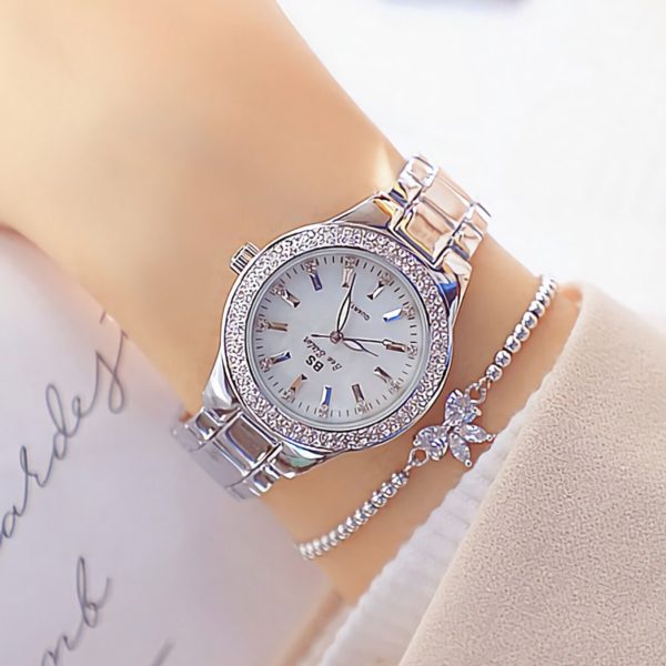 2021 Ladies Wrist Watches Dress Gold Watch Women Crystal Diamond Watches Stainless Steel Silver Clock Women 4