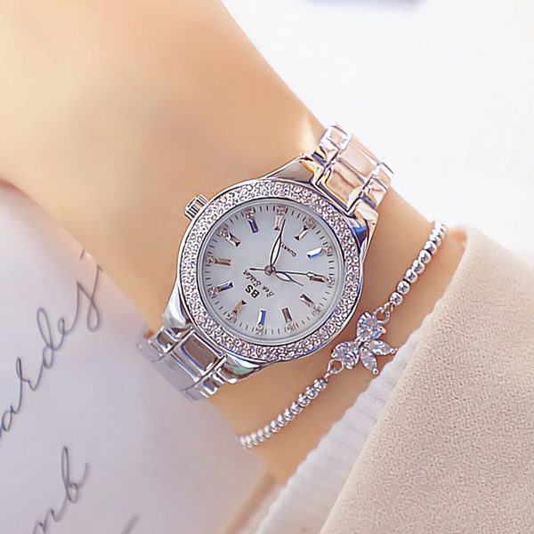 Crystal Watches For Ladies Silver Clock Women Montre Femme - Image 5