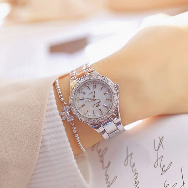 2021 Ladies Wrist Watches Dress Gold Watch Women Crystal Diamond Watches Stainless Steel Silver Clock Women 5
