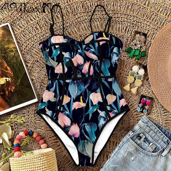 2021 New Sexy One Piece Swimsuit Women Swimwear Cut Out Bathing Suit Summer Push Up Monokini 2