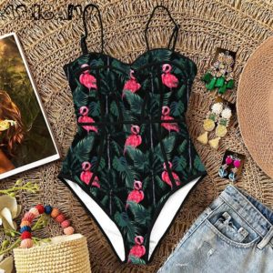 Sexy One Piece Swimsuit Women Swimwear Cut Out Bathing Suit Summer Push Up Monokini Print Swim Suit Beach Wear Female