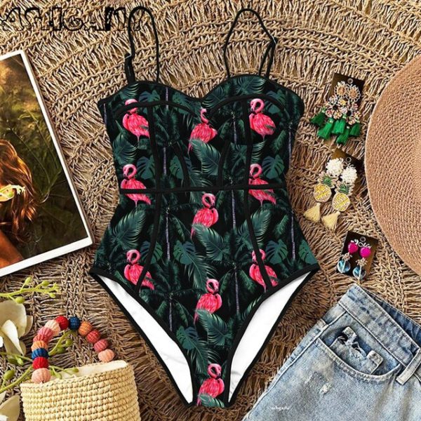 Sexy One Piece Swimsuit Women Swimwear Cut Out Bathing Suit Summer Push Up Monokini Print Swim Suit Beach Wear Female