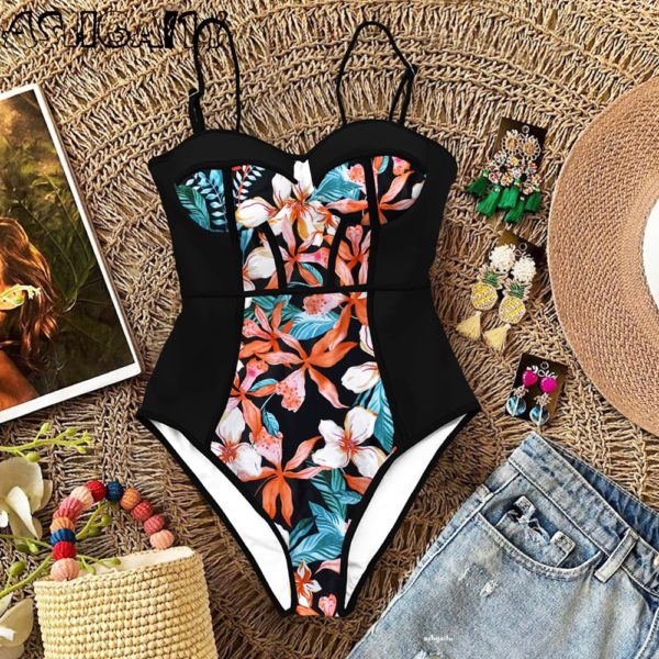 Sexy One Piece Swimsuit Women Swimwear Cut Out Bathing Suit Summer Push Up Monokini Print Swim Suit Beach Wear Female - Image 4