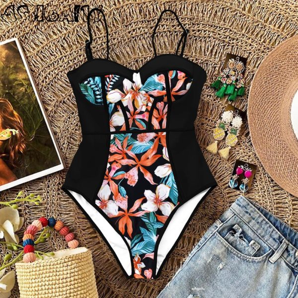 2021 New Sexy One Piece Swimsuit Women Swimwear Cut Out Bathing Suit Summer Push Up Monokini 3