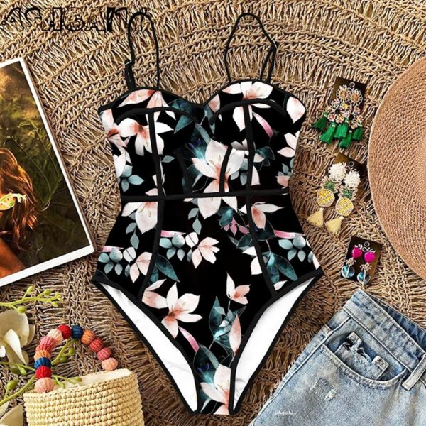 2021 New Sexy One Piece Swimsuit Women Swimwear Cut Out Bathing Suit Summer Push Up Monokini 4