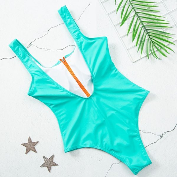 2021 New Sexy Zipper One Piece Swimsuit Women Solid Swimwear Bodysuit Swimsuit Push Up Monokini Bathing 5