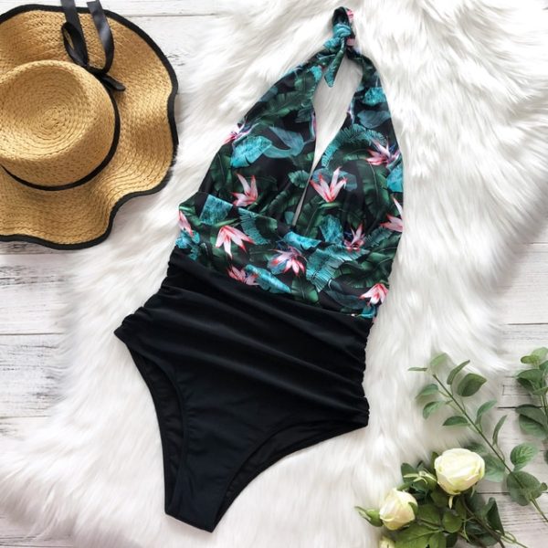 2021 Sexy One Piece Swimsuit Women Swimwear Push Up Monokini Ruffle Bathing Suit Floral Bodysuit