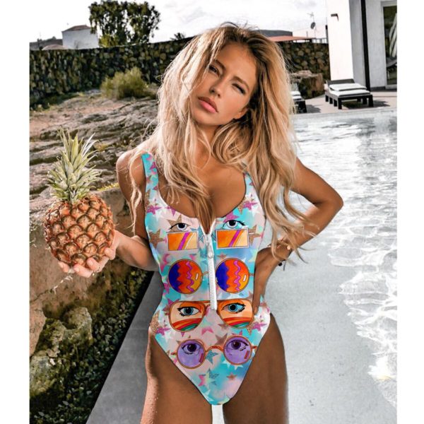 Striped Swimwear One Piece Swimsuit Women Backless Monokini Swimsuit Sport Bodysuit Beach Bathing Suit Swim Red White - Image 3