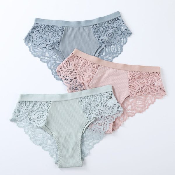 3 Pcs Cotton Panties Sexy Panty Briefs Lace Panties Women Underwear Lingerie Panties for Female Ladies 1