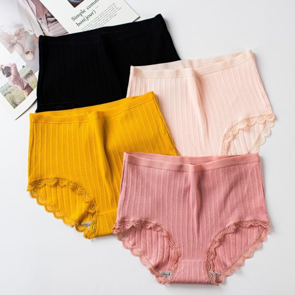 3PCS Hot Sale Cotton Panties Comfotable Seamless High Waist Women s Panties Solid Lace Briefs Underwear 1