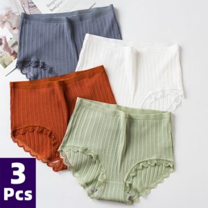 3PCS Hot Sale Cotton Panties Comfotable Seamless High Waist Women's Panties Solid Lace Briefs Underwear Sexy Plus Size Underpant