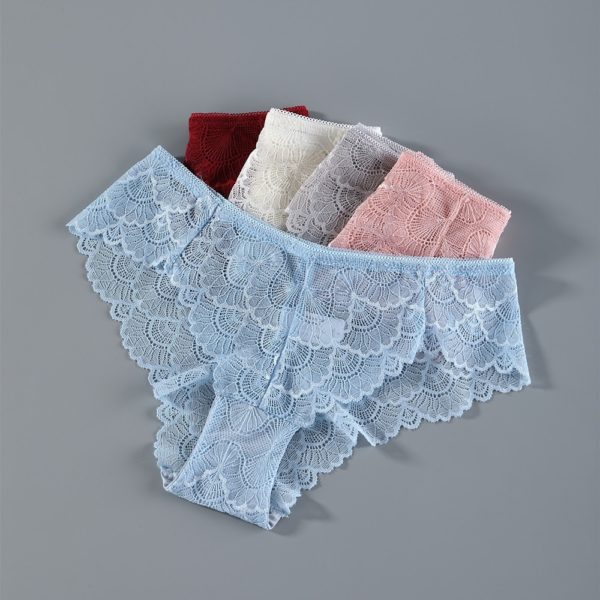 3Pcs Sexy Women Lace Panties Underwear Seamless Transparent Panties Thongs Low Waist Hollow Briefs Solid Female 2