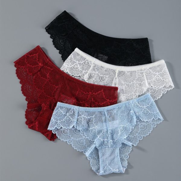 3Pcs Sexy Women Lace Panties Underwear Seamless Transparent Panties Thongs Low Waist Hollow Briefs Solid Female 3