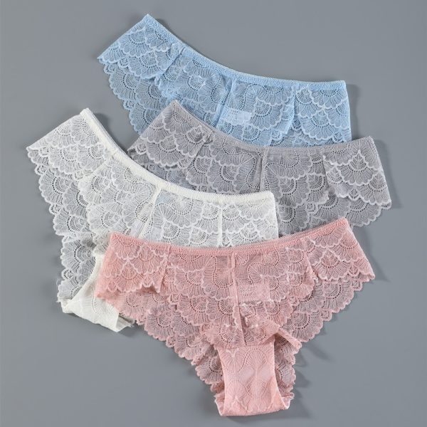 3Pcs Sexy Women Lace Panties Underwear Seamless Transparent Panties Thongs Low Waist Hollow Briefs Solid Female