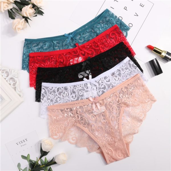 3pcs Pack Sexy Women Lace Panties Underwear Lace Briefs S M L XL Transparent Floral Bow 1