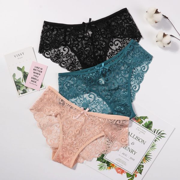 3pcs Pack Sexy Women Lace Panties Underwear Lace Briefs S M L XL Transparent Floral Bow