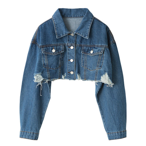 Autumn Women Denim Jacket Fashion Streetwear Casual Loose Outwear Black Short Ripped Jeans Jacket Coat Cotton - Image 2