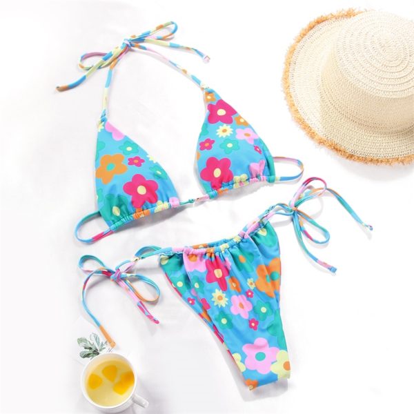 Bikini Swimsuit Solid Color Bikini Set Floral Print Swimwear Sexy Biquini Bathing Suit Women Bikinis String Beach - Image 2