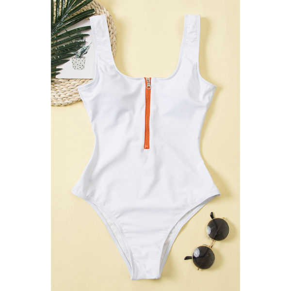 Sexy Zipper One Piece Swimsuit Women Solid Swimwear Bodysuit Swimsuit Push Up Monokini Bathing Suit Summer Beachwear XL - Image 4