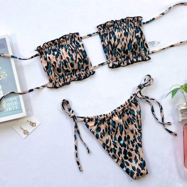 Sexy Bikini Pleated Bandeau Swimsuit Female Swimwear Women Mini Thong Bikini Set Bather Swimming Beachwear for Bathing Suit - Image 2