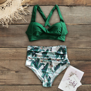 Sexy High Waist Bikinis Halter Swimwear Women Swimsuit Female Bikini Set Print Bodysuit Bathing Suit Summer Biquini XXL