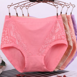 Sexy Lace Big Size High Waist Women Panties Solid Cotton Comfort Briefs Lady's Underwear Underpants Panty Intimates 6634