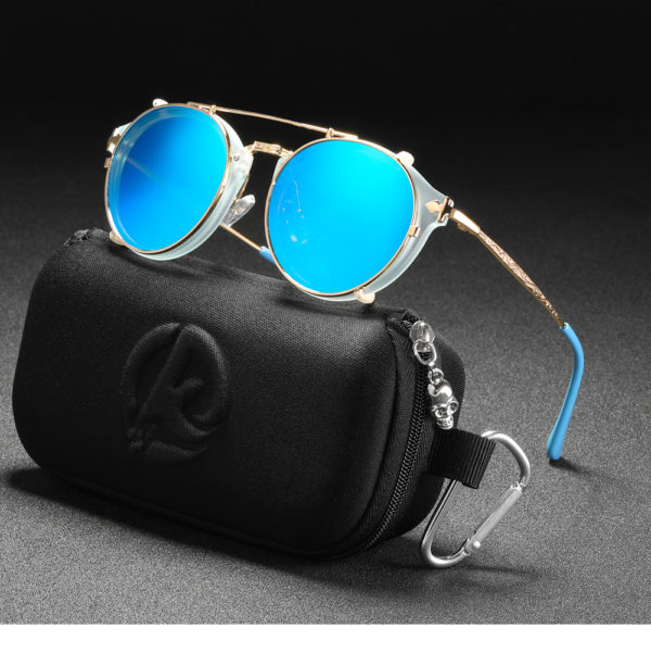 Steampunk Round Clip On Sunglasses Men Women Double Layer Removable Lens Baroque Carved Legs Glasses UV400 With Box - Image 2