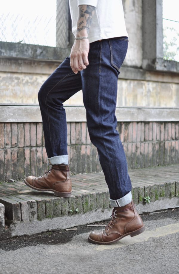 Slim Fit Raw Edge Denim Jeans Indigo Brand - Image 4