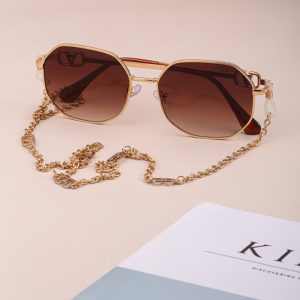 Metal Irregular Sunglasses With Chain Women Luxury Brand Channel Trendy Square Sun Glasses For Female Chic Eyewear