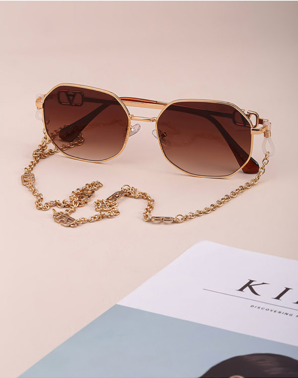 Metal Irregular Sunglasses With Chain Women Luxury Brand Channel Trendy Square Sun Glasses For Female Chic Eyewear