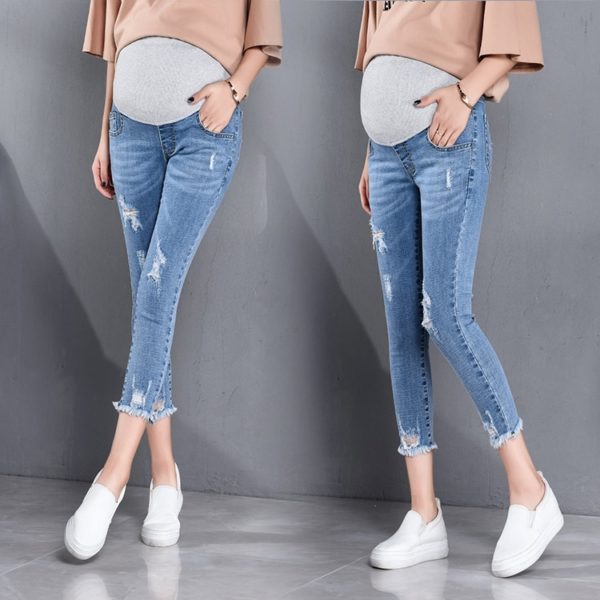 817# 7/10 Length Summer Autumn Fashion Maternity Jeans High Waist Belly Skinny Pencil Pants Clothes for Pregnant Women Pregnancy - Image 2