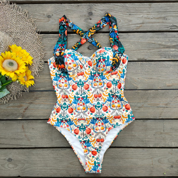 One Piece Swimsuit Sexy Cartoon Printed Swimwear Women Bathing Suit Beach Backless Monokini Swimsuit Female