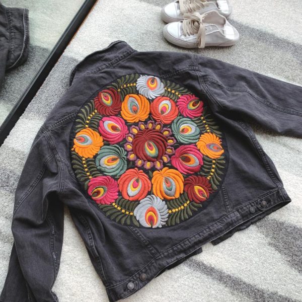 Oversized Multi Floral Embroidered Denim Jacket long Sleeve Casual Chic Jacket Coat Women Winter Coat