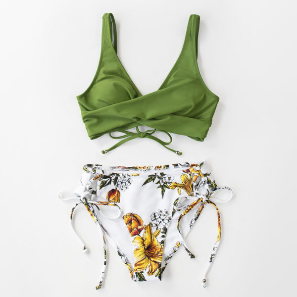 CUPSHE Yellow And Lemon Print Mid-Waist Bikini Sets Swimsuit Women Sexy Lace Up Two Pieces Swimwear New Beach Bathing Suits - Image 4