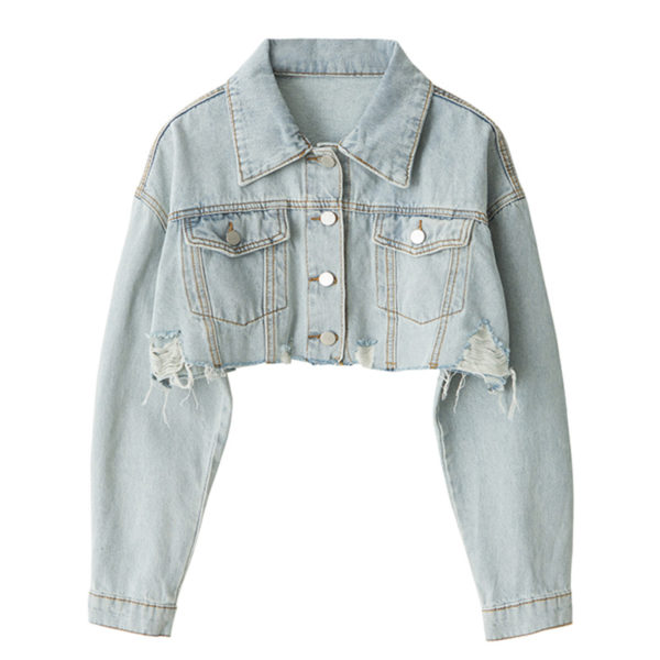 Autumn Women Denim Jacket Fashion Streetwear Casual Loose Outwear Black Short Ripped Jeans Jacket Coat Cotton - Image 3