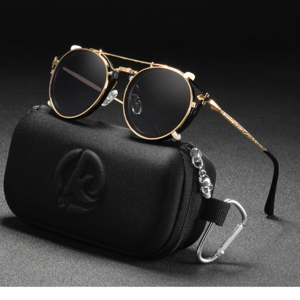 Steampunk Round Clip On Sunglasses Men Women Double Layer Removable Lens Baroque Carved Legs Glasses UV400 With Box