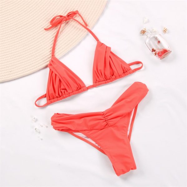 Sexy Bikinis Female Micro Folds Swimwear Women High Cut Bikini Set String Swimming Suit For Women White Swimsuit