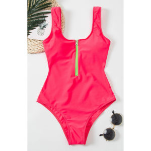 Sexy Zipper One Piece Swimsuit Women Solid Swimwear Bodysuit Swimsuit Push Up Monokini Bathing Suit Summer Beachwear XL