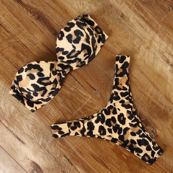 Animal Print Leopard Bikini Push Up Swimsuit Sexy Women Bikini Set Brazilian Thong Bathing Suit Bandeau Beach Wear Swimwear - Image 2